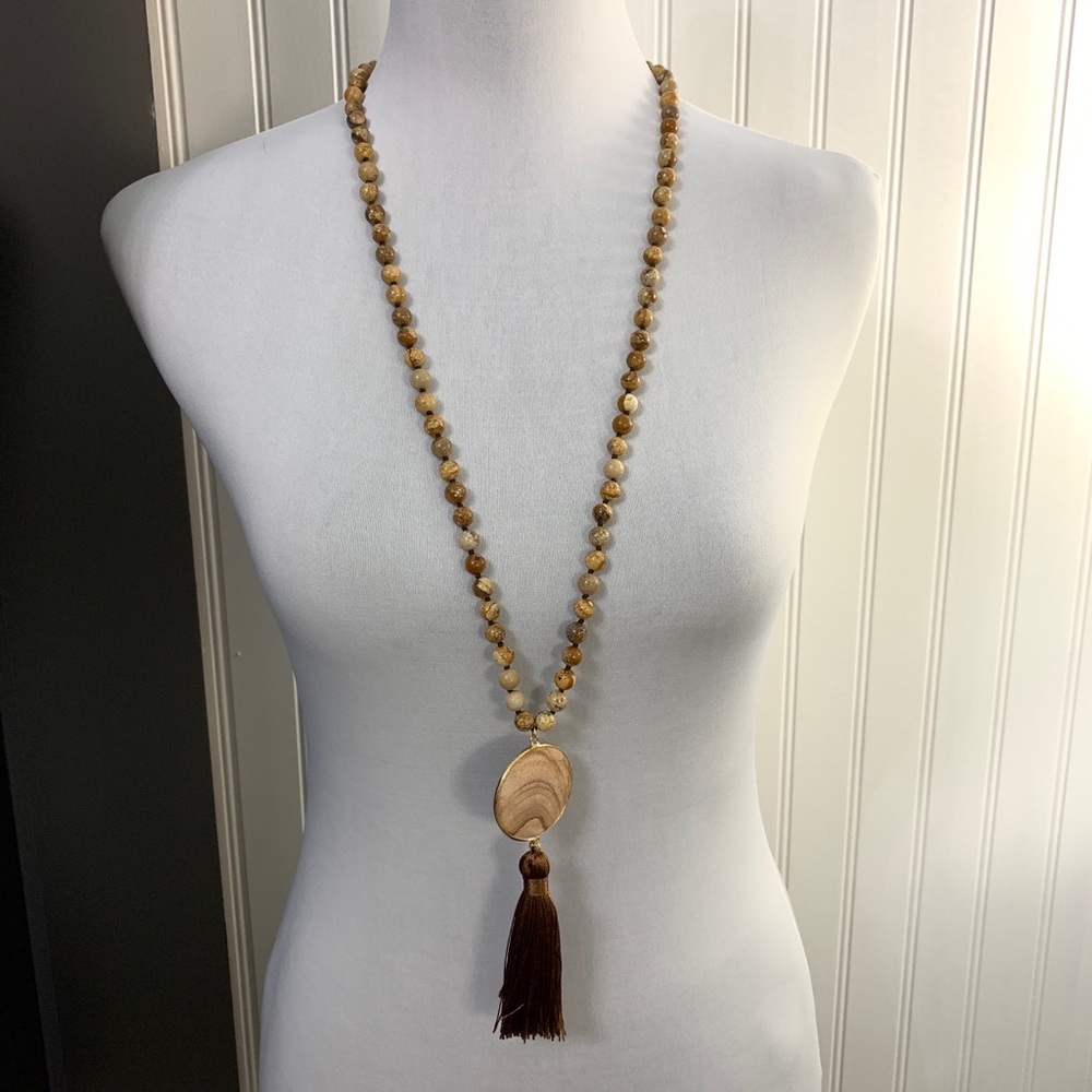 34 Inch Long Beaded Necklace w Tassel NWT